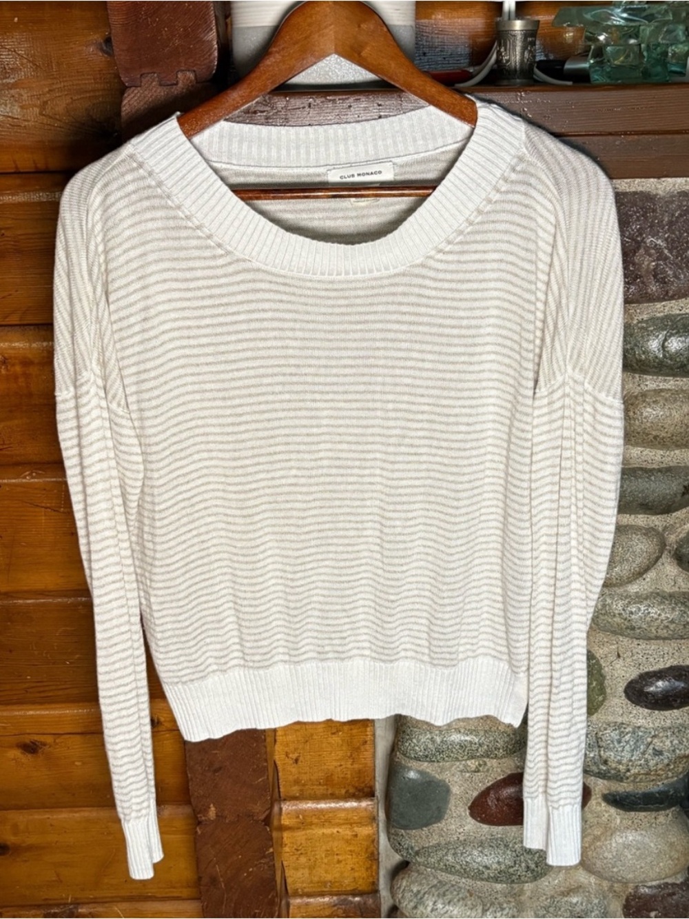 Club Monaco Linen Blend Striped Boxy Sweater Size L
